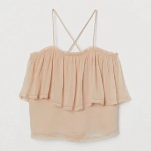 H&M Cami-Bluse nude rosa ärmellos Spaghettiträger feminin transparent Rüschen Gr. 14 - Bild 1 von 10