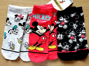 Disney Mickey Mouse Minnie Mouse 3 Pairs Womens Socks Trainer Socks Shoe Liners - Imagen 1 de 4