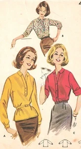 Butterick 9872 Pattern Pullover Blouse or Front Button Size 12 Complete Cut 1960 - Picture 1 of 4