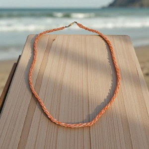 VINTAGE Angel Skin Salmon Pink Natural Coral Torsade Necklace Multi Strand Stick - Bild 1 von 7