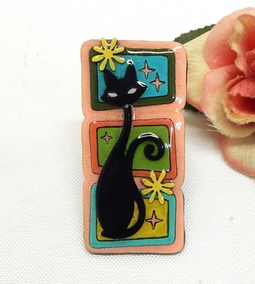COLLECTIBLE ECHO & HARA MID CENTURY MODERN RETRO ATOMIC CAT PIN - Image 1 of 3