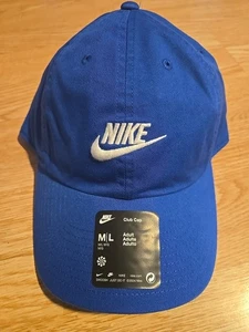 Nike Club Cap Blue White Logo Adult Unisex Adjustable Hat NEW M/L - Picture 1 of 7