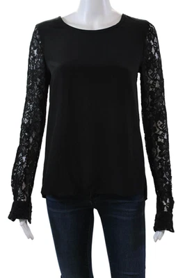 Blusa negra Diane Von Furstenberg para mujer manga larga texturizada cuello redondo talla M Foto 1 de 4