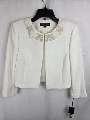 NWT Tahari Arthur S. Levine LUXE Women's Cream Jacket With Floral Neckline Sz 2 - Image 1 of 4
