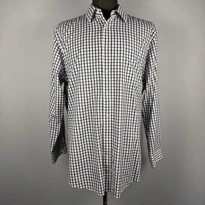 Nordstrom 男式商店衬衫 16.5 34 传统版型蓝色白色格子智能护理  — 第 1/4 张图片