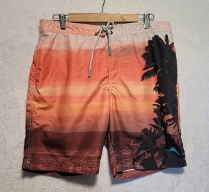 Tommy Bahama Swim Trunks Shorts Men's Size L Orange Sunset Palm Trees Island - Picture 1 of 7