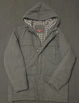 Vintage Merona Heavy Winter Coat Zip Up Plaid Hooded Jacket Mens Size Medium - Image 1 of 4