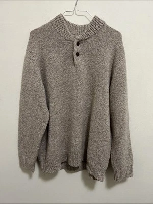 LL Bean Sweater Mens XXL Natural Classic Ragg Lambs Wool Henley Pullover 285174 - Image 1 of 4