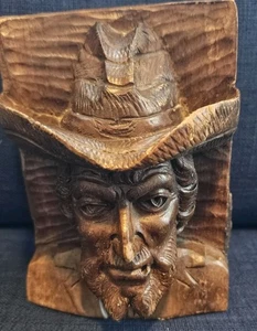 Vintage 7 x 5 Zoll Volkskunst handgeschnitzt Holz Baumstumpf Büste - Bild 1 von 5