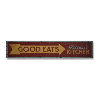 Good Eats Arrow, Custom Chef Cook Name - Rustic Distressed Wood Sign - Image 1 of 2