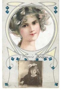 Minnie Melborn, little girls photo attached to 1920's postcard - Picture 1 of 2