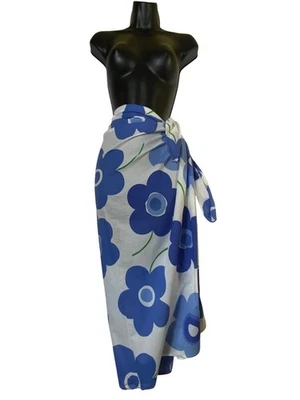 La Blanca By Rod Beattie 100% Cotton Floral Sarong Wrap Skirt Blue White Scarf - Image 1 of 4