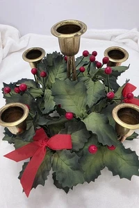 Vintage Stechpalme Beere Herzstück Kerzenständer Halter Tischdeko 2 Stück Set - Bild 1 von 15