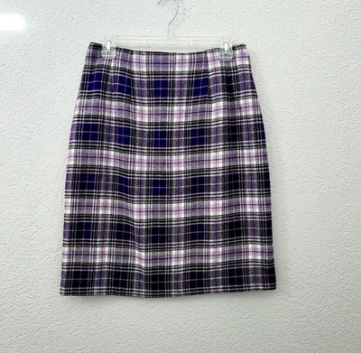 Falda lápiz informal JG Hook violeta púrpura blanco a cuadros con abertura trasera mezcla de lana talla 10 Foto 1 de 4