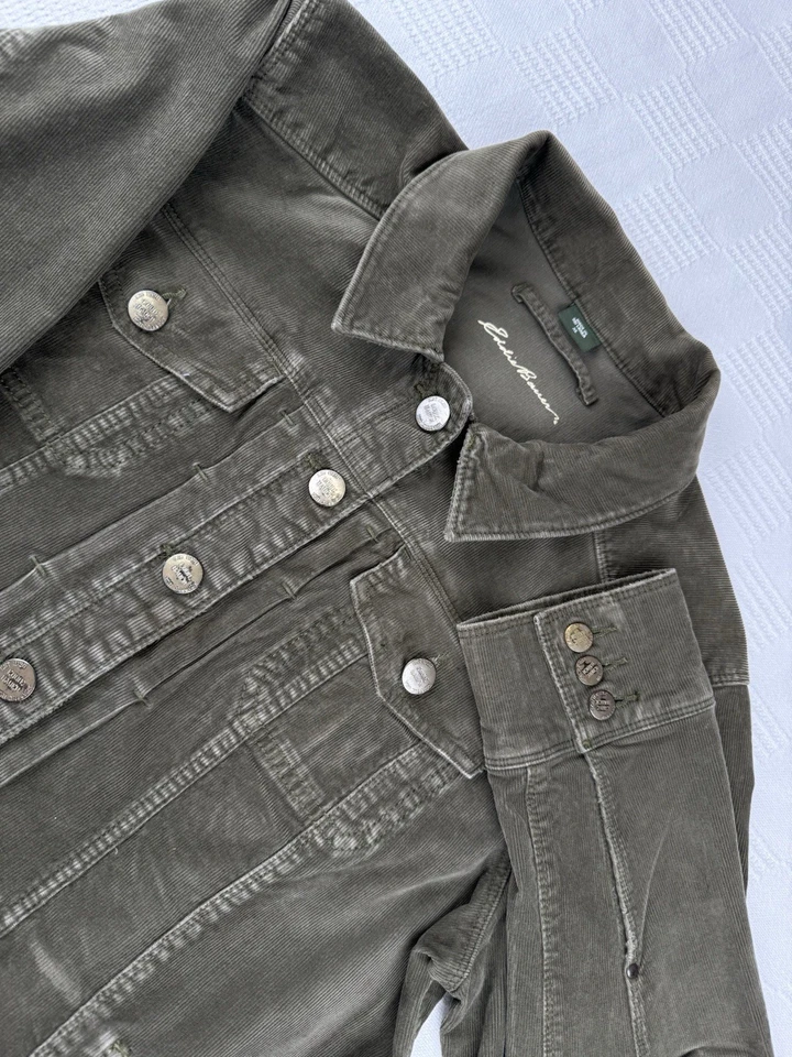 Chaqueta de Camionero De Colección Eddie Bauer Verde Oliva Pana XL Botón Western Foto 1 de 4