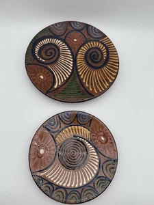 "Juego de 2 platos abstractos de cerámica pintada a mano vintage Puigdemont plato de 12"" 9""" - Imagen 1 de 7