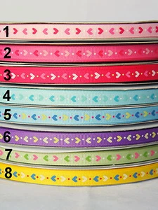 9mm Hearts Printed Grosgrain Ribbon— 16 YDS MIX (8 Colours 2 yard of Each) - Picture 1 of 1
