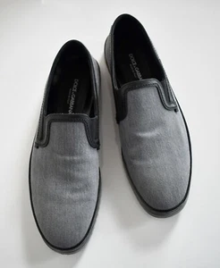 New DOLCE & GABBANA Gray Black Cotton Leather LOAFERS Slippers Men's Shoes 8  - Picture 1 of 11