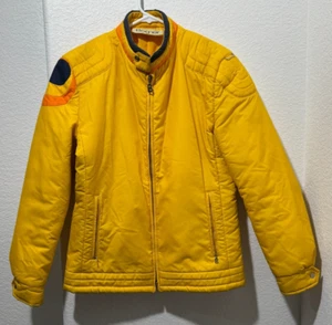 Vintage Mens Bogner Ski Jacket Antigliss Yellow w Mod 70s Stripe Blue Orange M - Picture 1 of 10