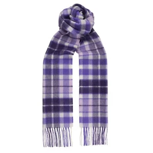 100% Cashmere Tartan Scarf Purple & White Scottish Check Long BNWT 25cm x 170cm - Picture 1 of 9