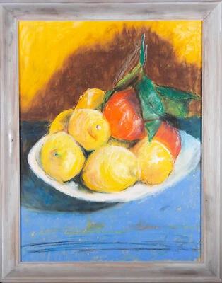 Pastel al óleo contemporáneo enmarcado - Limones en un cuenco Foto 1 de 4