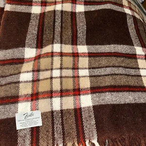 Vintage Faribo Woolen Mill Brown Tartan Plaid Acrylic Fringed Throw Blanket - Picture 1 of 4