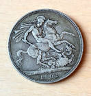1902 King Edward VII Crown C Solid Silver Antique Coin 0.925 Sterling Man Utd UK