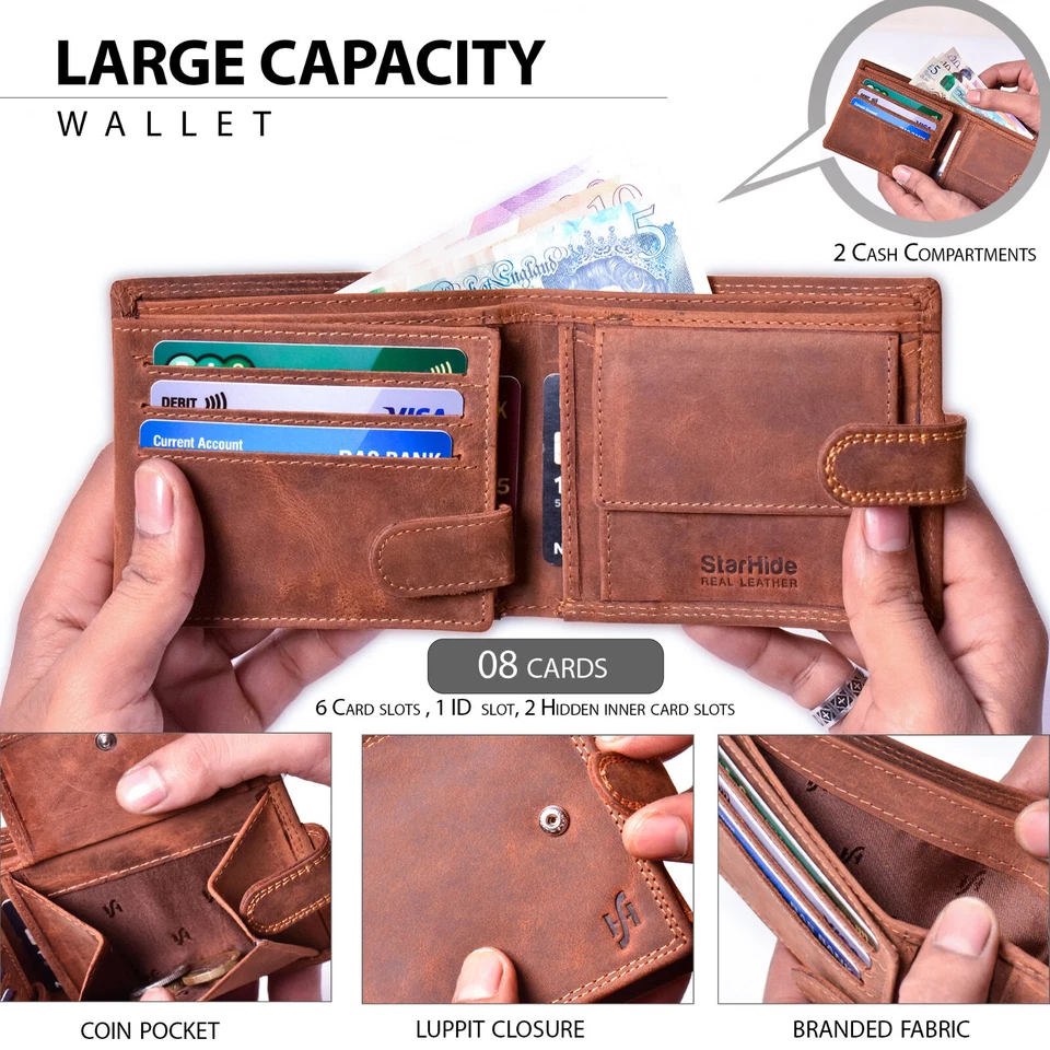 Genuine Leather Passcase Wallet RFID BLOCKING Contactless Protected Man Purse - Image 1 of 1