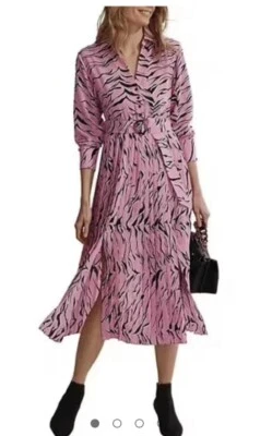 COUNTRY ROAD Pink Leopard Print Pleated Shirt Dress Size 10 - image 1 of 4