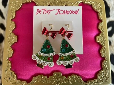 Pendientes Betsey Johnson Ho Navidad Navidad Brillo Árbol RARO Foto 1 de 3