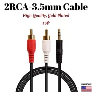 15ft Audio 3.5mm Male Jack to 2RCA Male Cable 1/8" 2 RCA Stereo Aux Y Splitter - Picture 1 of 5