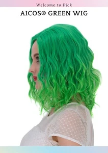 Aicos Short Curly Green Wig, 35cm Fashion Green Bob Wig with Bangs Perfect - Picture 1 of 6