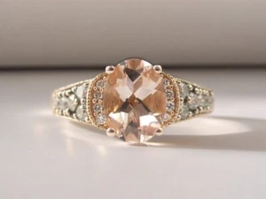 LeVian Chocolatier 14K Rose Gold Peach Oval Morganite Diamond Ring Size 7 - Picture 1 of 7