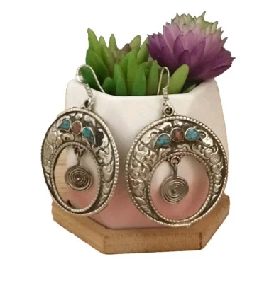 Pendiente tibetano coral turquesa vintage  Foto 1 de 4