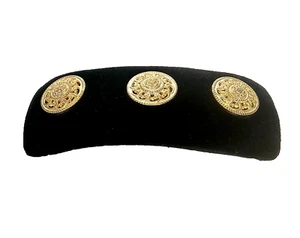 Fermaglio per capelli vintage Simon Levitt velluto nero accenti oro made France 5" - Foto 1 di 4
