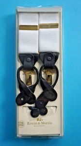 ERWIN & MORRIS LUXURY ELASTICATED /LEATHER 35mm BRACES WHITE GOLD BLACK ONE SIZE - Picture 1 of 4