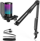 FIFINE Gaming PC USB Microphone, Podcast Condenser Mic with Boom Arm, Pop Filter