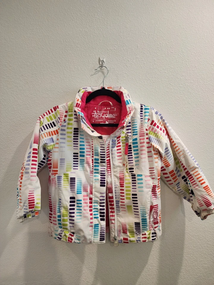 Spyder Girls Sz 6 Bitsy Lola Jacket White Cascade Pink Print No Hood MSRP $150 - Image 1 of 4