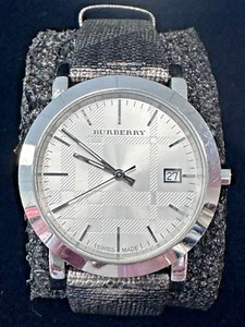 Burberry SS "The City" Unisex Nova Check Dial Gray Leather Watch [074 WEy] - Picture 1 of 7