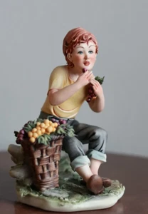 Capodimonte Figurine Vincenco Corti Boy Basket Grapes Porcelain Sculpture Italy - Picture 1 of 10