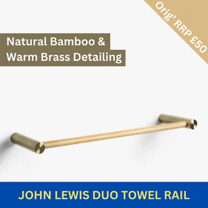 John Lewis Bathroom Duo Towel Rail.Vintage Natural Bamboo Brass Aluminium Detail - Picture 1 of 6