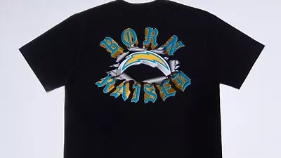 NFL LOS ANGELES  CHARGERS BORN X RAISED  ROCKER POP OUT BLACK SHIRT N STOCK - Image 1 of 4
