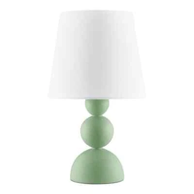 Hampton Bay Sweetoak 14 pulgadas Lámpara de mesa de resina verde salvia de 1 luz con tambor de tela Foto 1 de 4