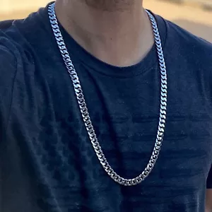 Men's Cuban Curb Hip Hop Chain Shiny Silver Tone Necklace 10MM Thick 30" Inch - Picture 1 of 7