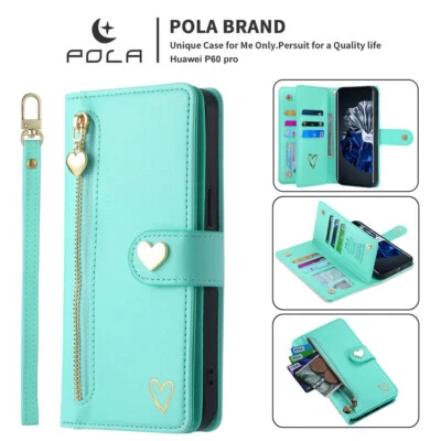 Phone Case Cover for Huawei Pura 70 P60 P50 P40 Love Zip PU Leather Wallet Case - Image 1 of 4