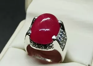 22 Carat Cabochon Dark Deep Red Ruby Sterling Silver 925 Handmade Roby Mens Ring - Picture 1 of 12