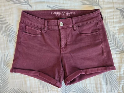 Pantalones Cortos Mujer American Eagle Midi Elastizados X AEO Sarga Rojo Granate Borgoña Talla 10 Foto 1 de 4