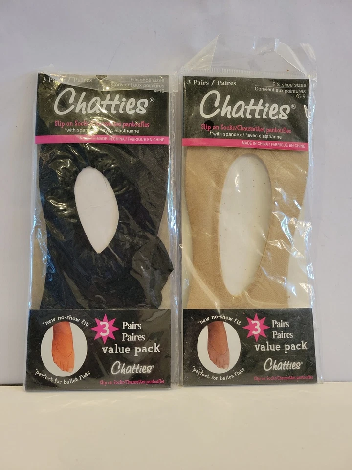 2 (dos) paquetes - calcetines sin cordones CHATTIES negros y tostados ea. Tiene 3 pares. Total 6 pares Foto 1 de 4