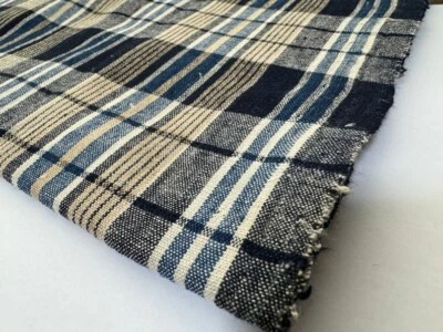 Indigo and plant dye checkerd and stripes.hand woven   Japanese vintage - Image 1 of 4