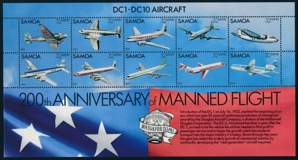 1983 SAMOA TRIPULADO VOO BICENTENÁRIO MINI FOLHA EM PERFEITO ESTADO, SEM MARCA DE CHARNEIRA - Imagem 1 de 1